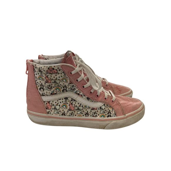 Vans US Juniors size 5.5 High Top Sneakers Pink & White With Cartoon Pattern - Picture 6 of 8